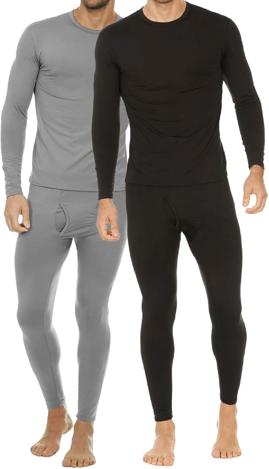 Thermajohn 2 Pack Thermal Underwear for Men Size L Grey & Black Clothing, Shoes