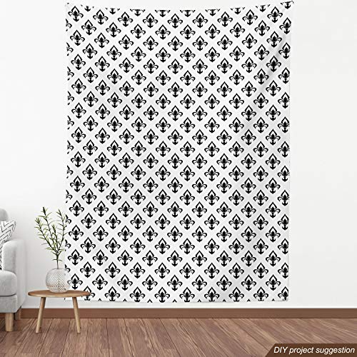 Image of Ambesonne Fleur De Lis Fabric by The Yard, Abstract Flower Pattern European Western Civilization Inspirations Baroque, Decorative Fabric for Upholstery and Home Accents, 1 Yard, Black and Ivory