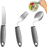 Vista 1 de Juego de utensilios adaptativos de 3 piezas, utensilios de Parkinson en ángulo de 42°, utensilios con peso de 2.5 onzas para pacientes con temblores