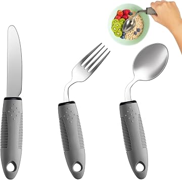 3-Piece Adaptive Utensils Set - 42 Angled Parkinsons Utensils, 2.5 oz Weighted Utensils for Tremors and Parkinsons Patients, Easy Grip Weighted Silverware for Hand Tremors Left-Handed