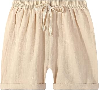 EISHOW Unisex Boys Girls Summer Beach Shorts Solid Color Cotton Linen Toddler Casual School Shorts Pants for Kids 2-8 Years