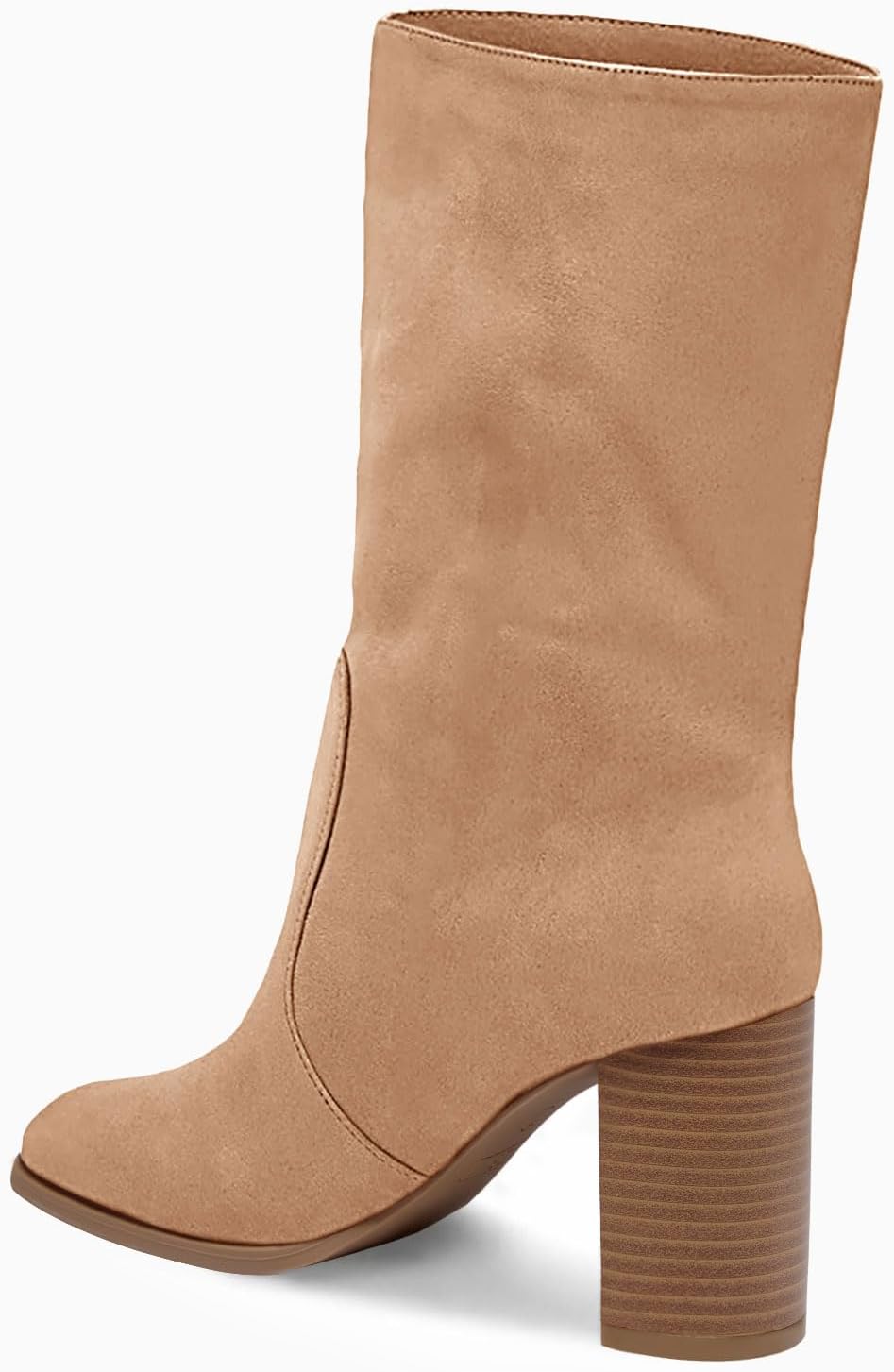 Juliet Holy Women’s Mid-calf Boots Chunky Stacked Heel Square Toe Side Zipper Slip-on Suede Winter Booties - Image 6