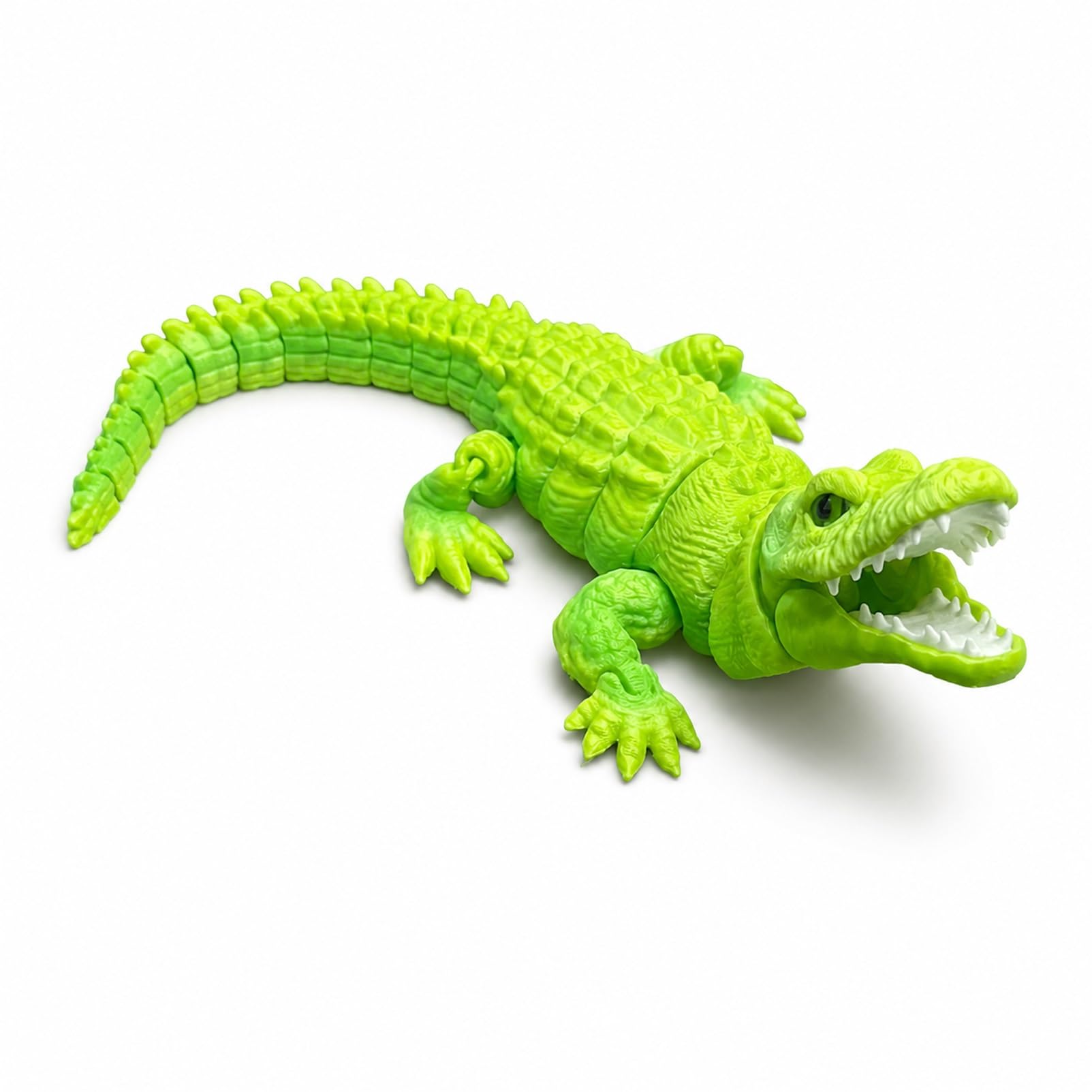 CASOME 3D Printed Articulated Crocodile Figurine, Movable Jaw Reptile Decor with Realistic Eyes, Detachable Crocodile Display Ornament for Desk, Shelf & Collection(Green)
