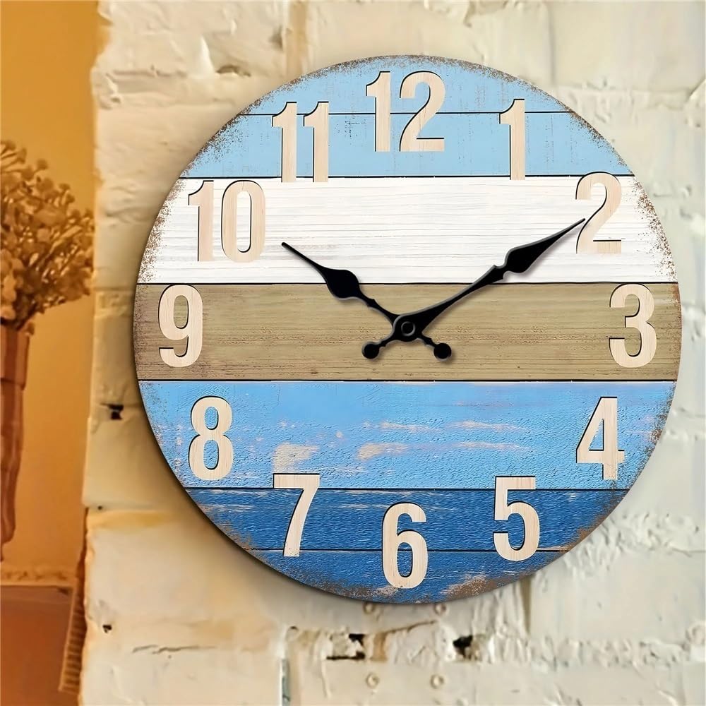 orologio da parete 1 pezzo Orologio da parete in legno impiallacciato Orologio da parete con design in legno blu Orologio da parete silenzioso senza ticchettio Adatto for soggiorno, camera da letto or