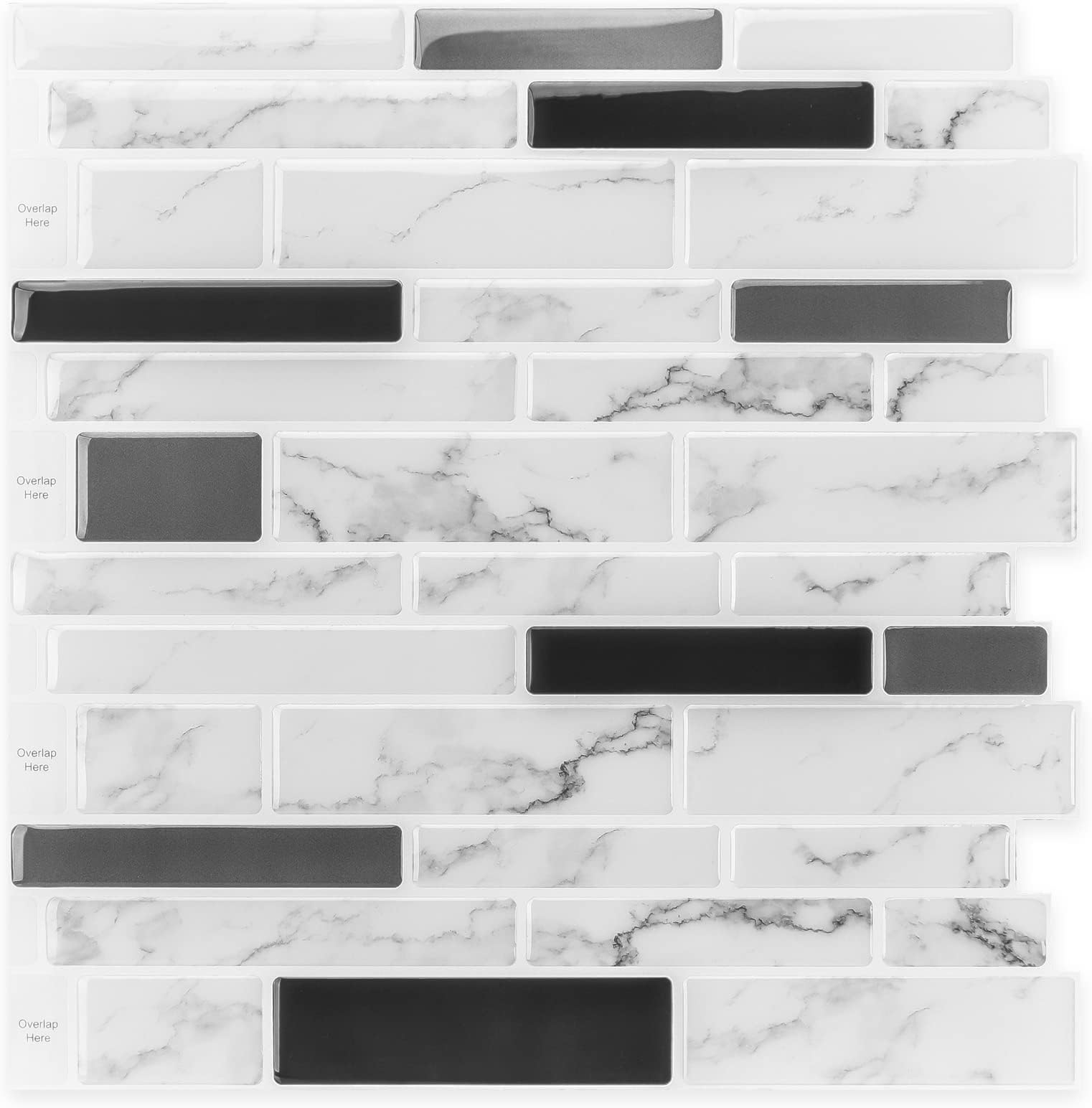 10-Sheet Peel and Stick Tile Backsplash, Vinyl 3D Self-Adhesive Tile Stickers for Kitchen, Bathroom, Counter Top, Marble 77
