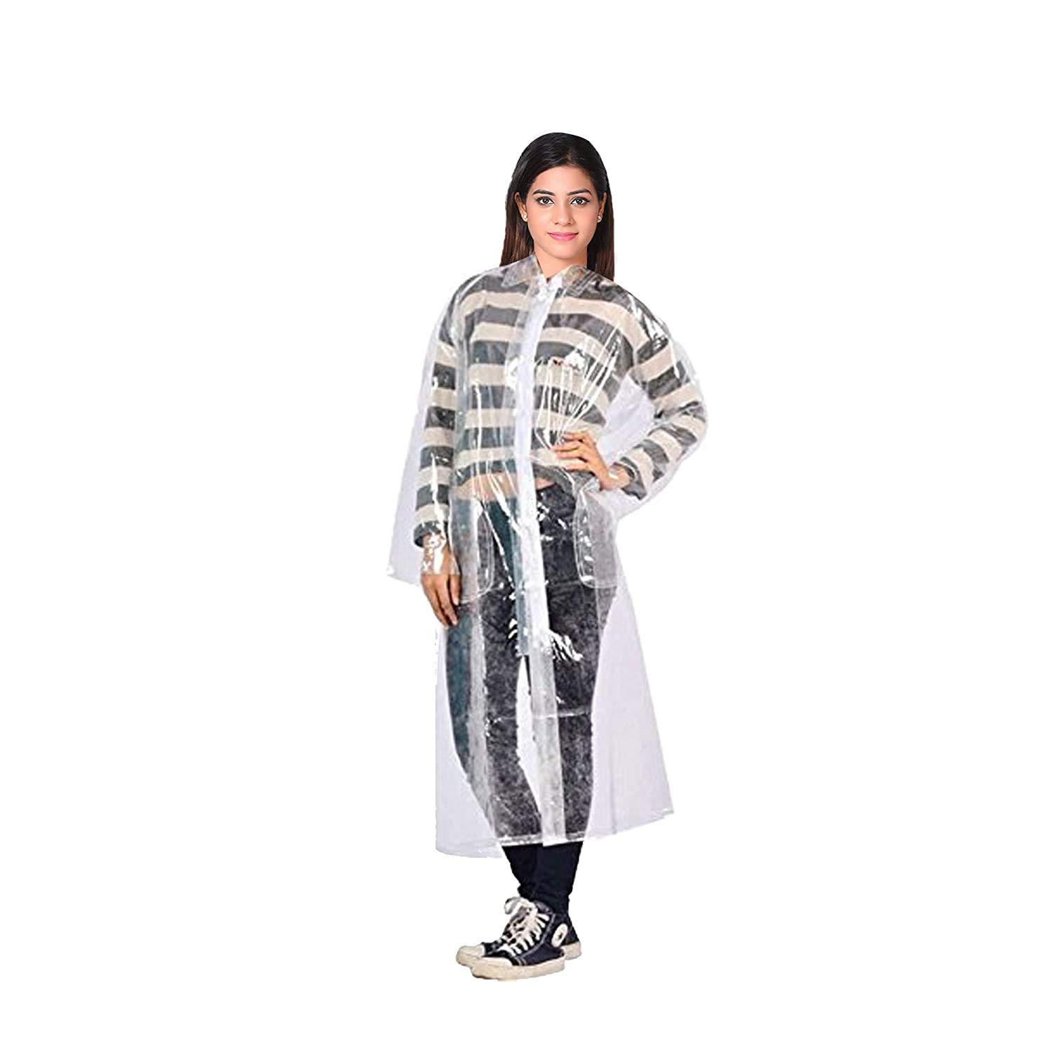 v3e Transparent 100% Water Proof Rain Coat|Rain Coat with Hood & Bottom for Men|Women| - Raincoat-picture-42