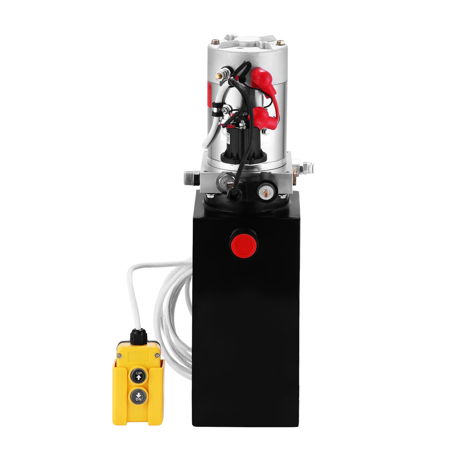 12V Bomba Hidráulica 1.6KW Bomba Hidráulica con Tanque de Combustible Metal Bomba Hidráulica de Acción Simple Hydraulic Pump para Elevación de Vagón Remolque Volquete (10L)