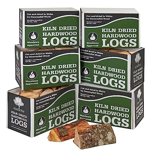 Kiln Dried Hardwood Logs, (24L), WoodSure Approved, for Wood Burners, Open Fires, Stoves, Pizza Ovens, Camp Fires and Chiminea (6 Boxes (144L))