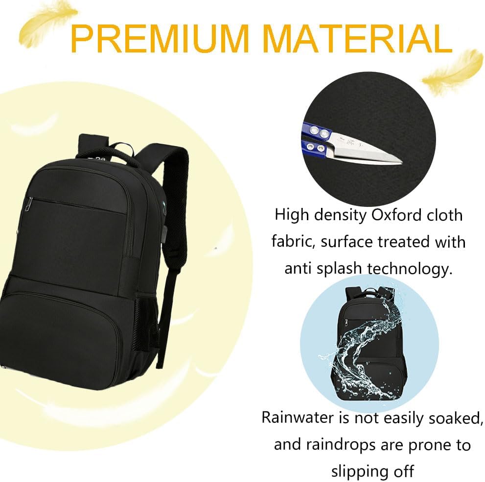 17 Inch Laptop Backpack Large Capacity Backpack with Cooler Compartment for Travel Camp Anti-Theft Work Business Shoulders Bag with USB Charging Hole And Headphones Hole Waterproof and Durable Black