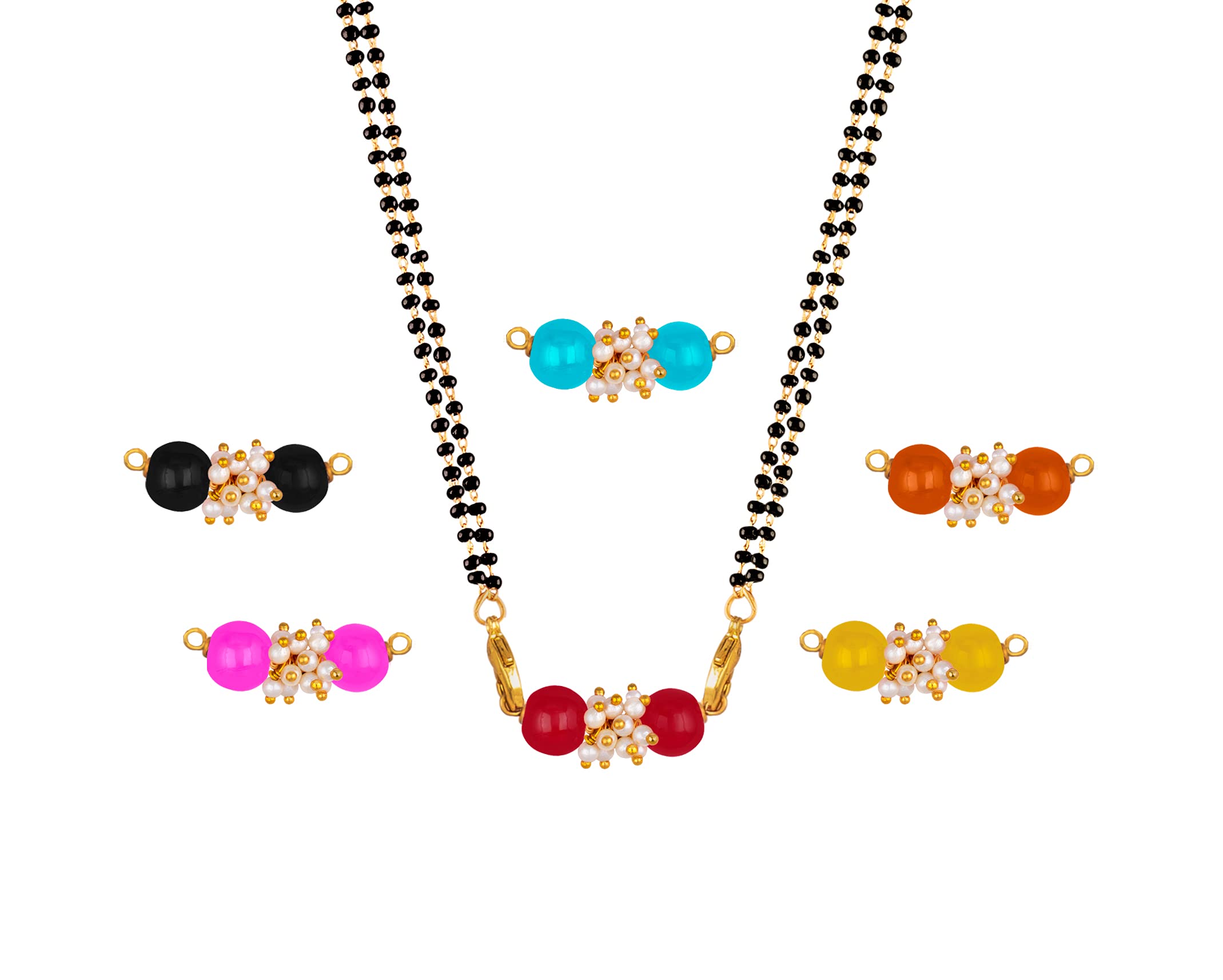 JFL - Jewellery for Less Combo of Pearl Multi-Color Beads Changeable Pendant Gold with Black Beaded Chain Mangalsutra - set of 6,Valentine (B091786TWY) Amazon Price History, Amazon Price Tracker