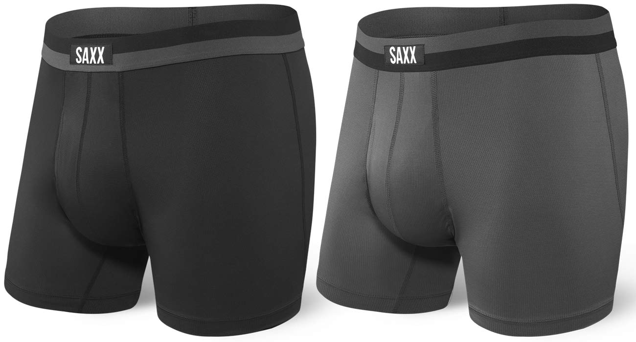 SAXX Underwear Co. Men's Sport MESH Boxer Briefs with Built-in Ballpark Pouch Support Workout Boxer Briefs, Pack of 2