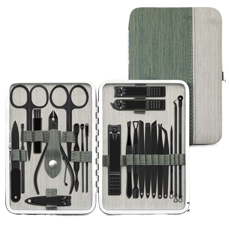 Herramienta cortaúñas de acero profesional para pedicura, tijeras de piel muerta, tijeras multifunción para uñas, juego de manicura (23 piezas, verde)