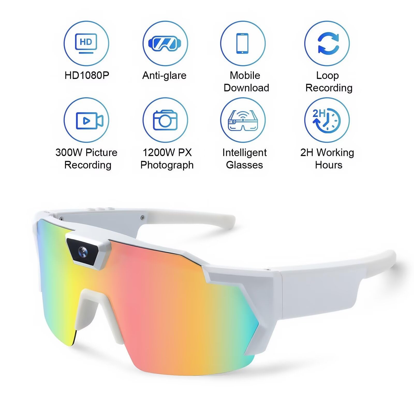 Occhiali da sole con action camera 4K, occhiali per registrazione video POV, per escursionismo, ciclismo, baseball, videocamere sportive intelligenti polarizzate a mani libere, per uomini e donne