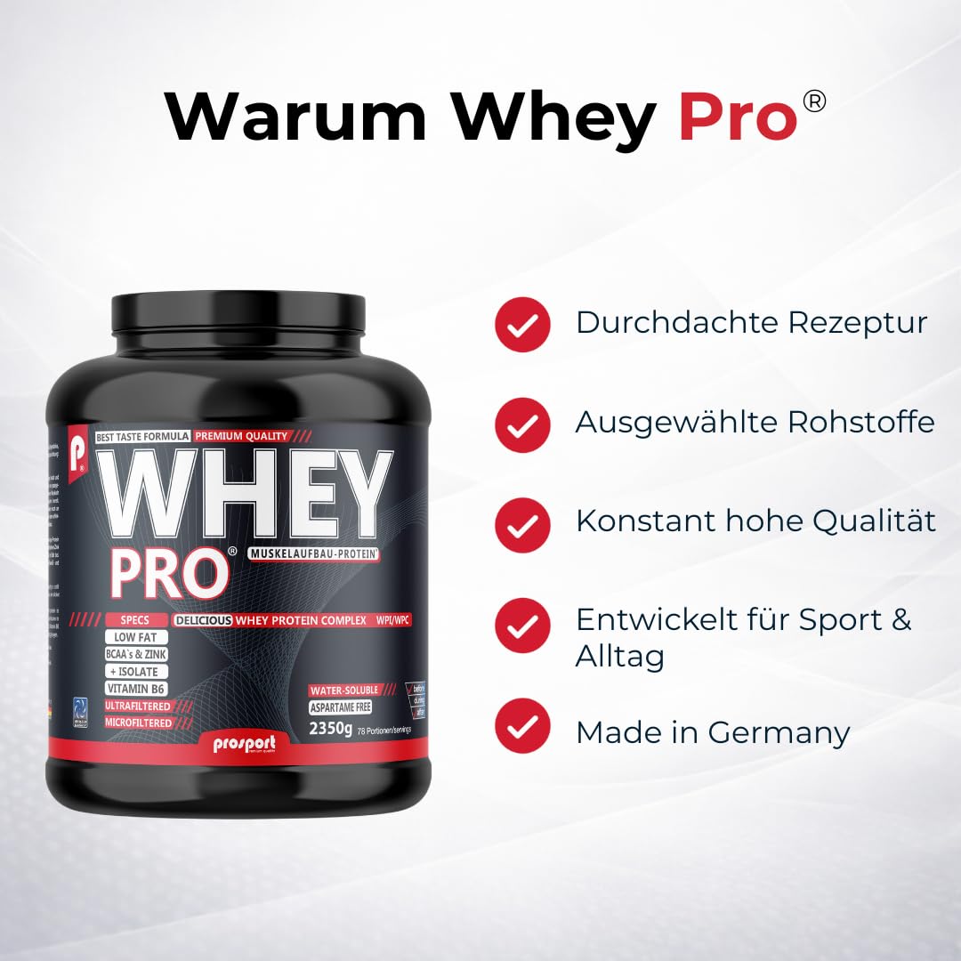 Prosport WHEY PRO® Whey Protein Pulver – Vanilla 2350g – Konzentrat-Isolat-Mix, Eiweißpulver mit Zink, Vitamin B6 & EAAs, Protein Shake für Muskelaufbau