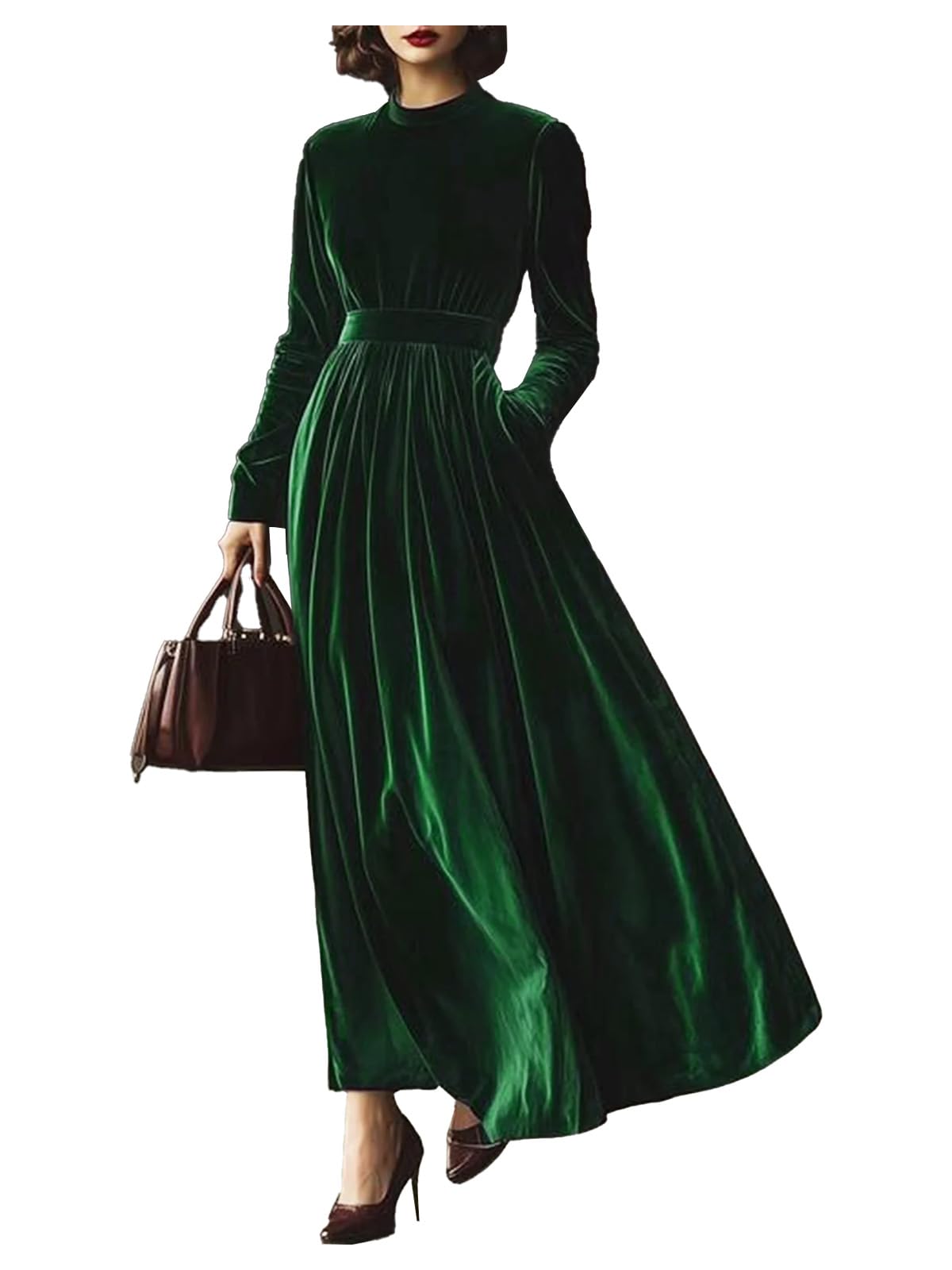 Mother of The Bride Dress Velvet Maxi Dress for Women Wedding Party Dress Formal Gown Evening Dress Emerald Green