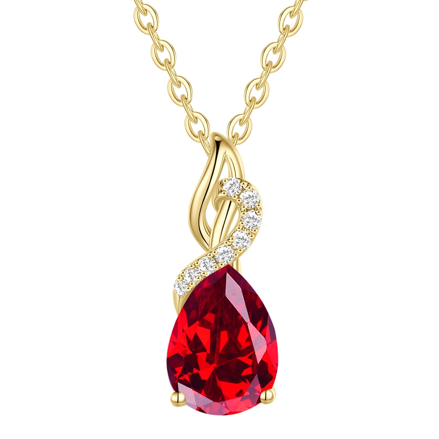 FANCIME Solide 14 Karat 585 Weiß Gold Tropfen Anhänger mit 925 Sterling Silber Kette Halskette mit Edelstein und Diamant Schmuck für Damen mit Geschenk Box - Kettenlänge: 40 + 5 cm