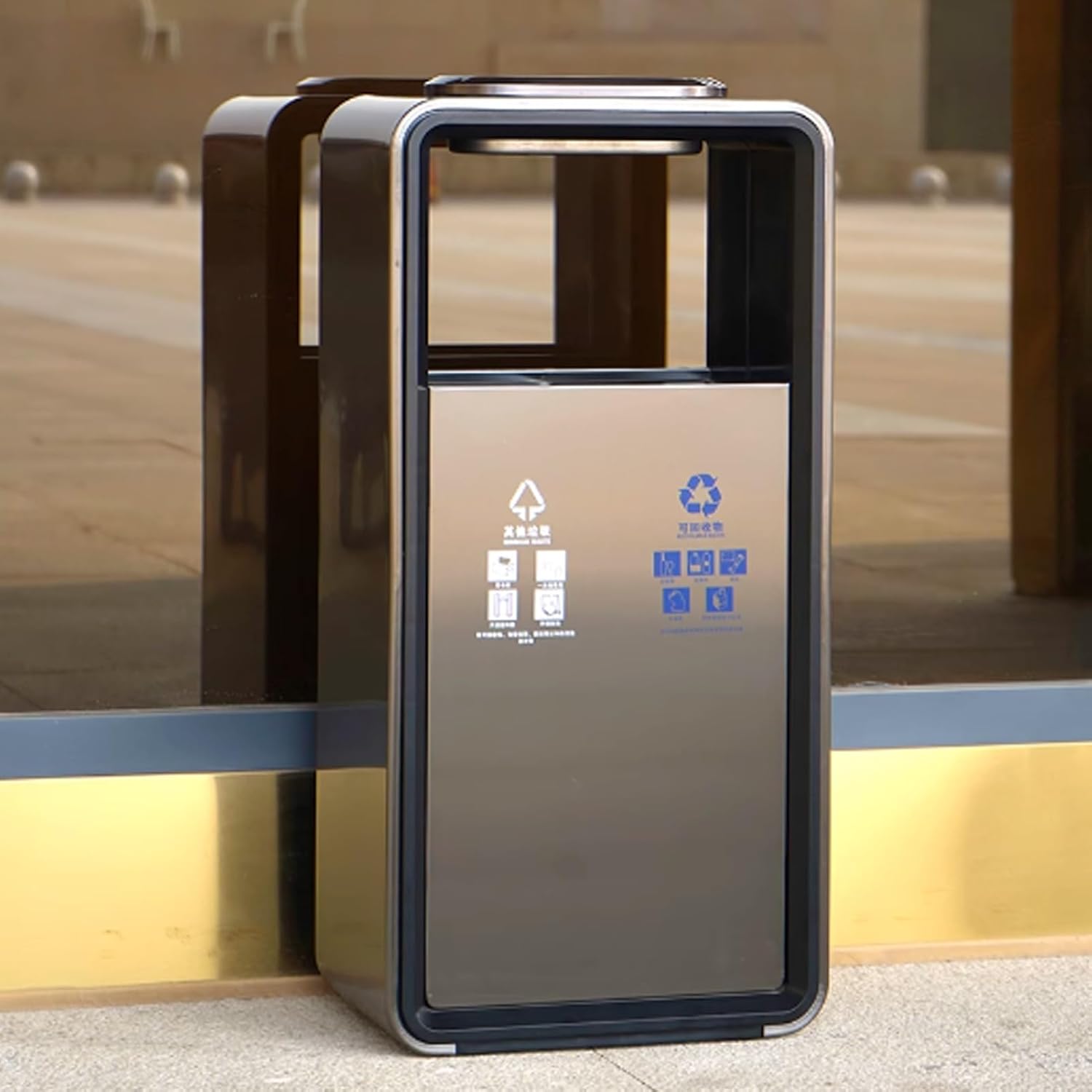 Stainless Steel Cigarette Butt Receptacle Disposal, Standing Ashtray, Commercial Cigarette Butt Container with Removable Double Inner Tub, for Shopping Mall(White)