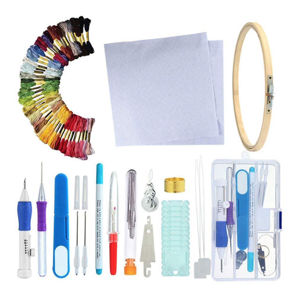 Russian Embroidery Tool, Embroidery Pen Kit Embroidery Stitching Punch Needle Finger Protectors Craft Tools with Storage Box, for DIY