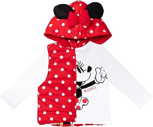 Miniatura 5 de Disney Minnie Mouse - Conjunto de camiseta y leggings acolchados con cremallera y chaleco de 3 piezas para bebés y niños grandes