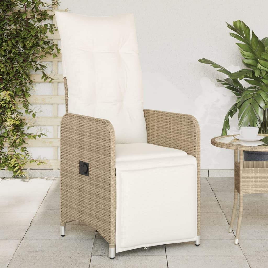 Sillón de jardín con cojín, 2 piezas, ajustable, beige, polirratán, cojín tapizado, cómodo para jardín y terraza