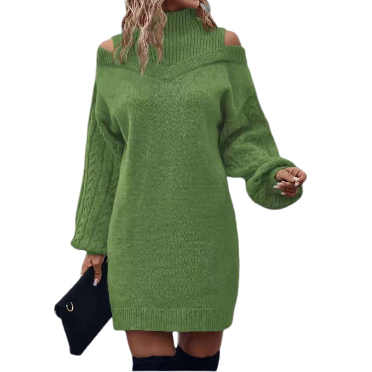 Womens Casual Turtleneck Sweaters Fall Fashion Off The Shoulder Long Sleeve Solid Knit Pullover Top