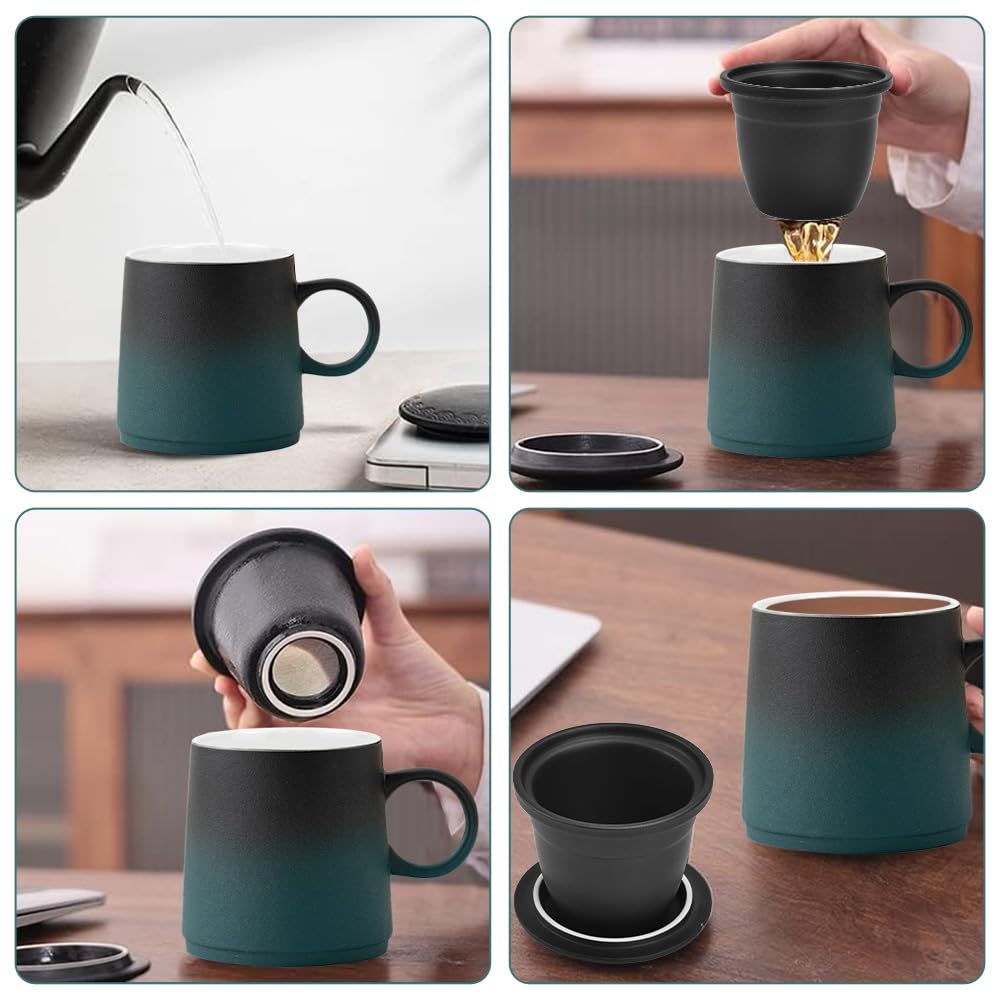 ADERTOS Tazza da Tè in Ceramica con Filtro e Coperchio 375 ml Tazza in Ceramica Tazze da Te con Infusore in Acciaio Inossidabile per l'ufficio e la Casa, con Scatola Regalo