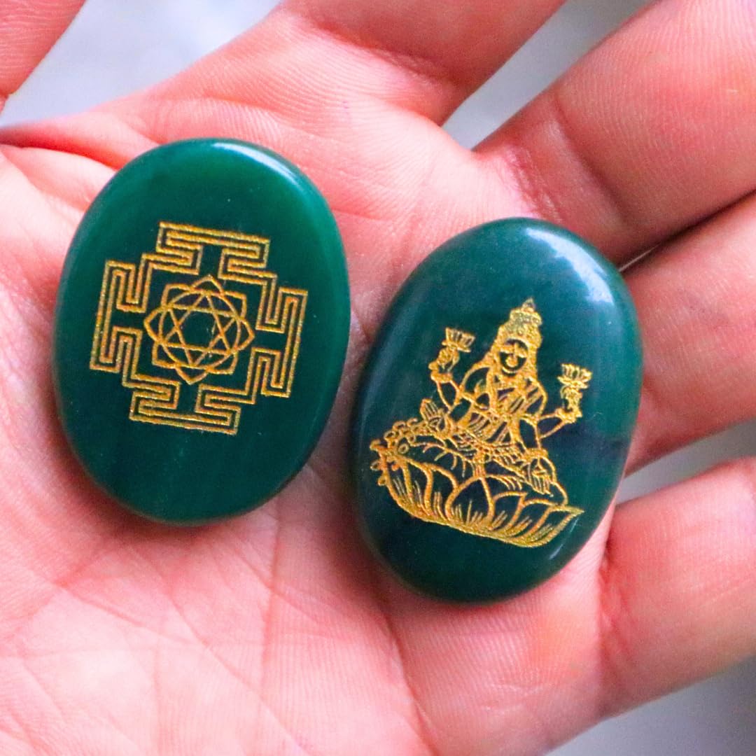 DVISHA Lakshmi Zibu Coin for Money Success, Good Health, Crystal Money Stone - Laxmi Shree Yantra Carved Good Luck Wealth Prosperity Vastu Gifting for Diwali