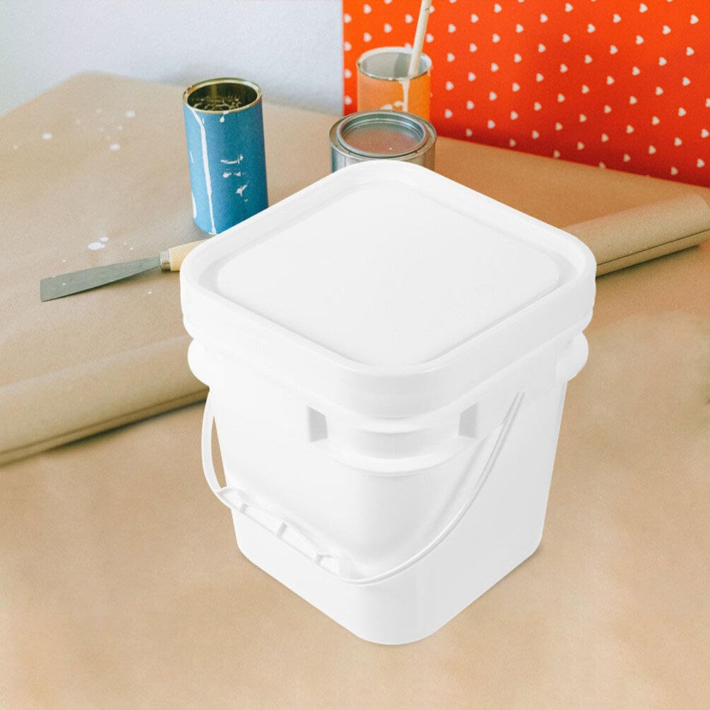 Cubo de Pintura de Plástico Blanco PP con Tapa 5l, 2 Piezas | Asa, Reutilizable y Ligero, Formato Cuadrado, Uso Multipropósito para Almacenamiento