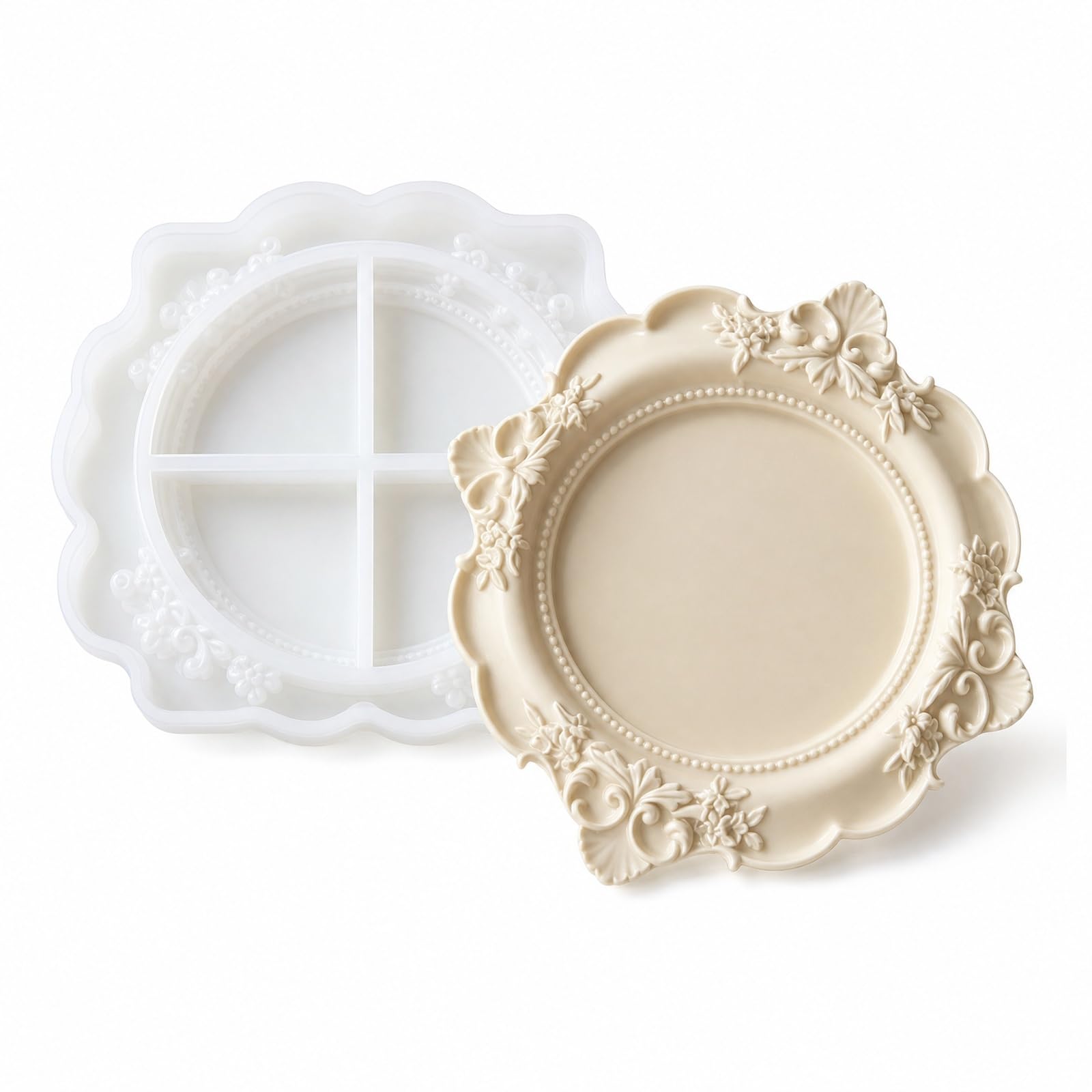 Retro Trinket Tray Mould, Silicone Mould, Easy Demolding Food Grade Resin Plate, Vintage Flower Embossing for Jewelry Home Decor-picture-11