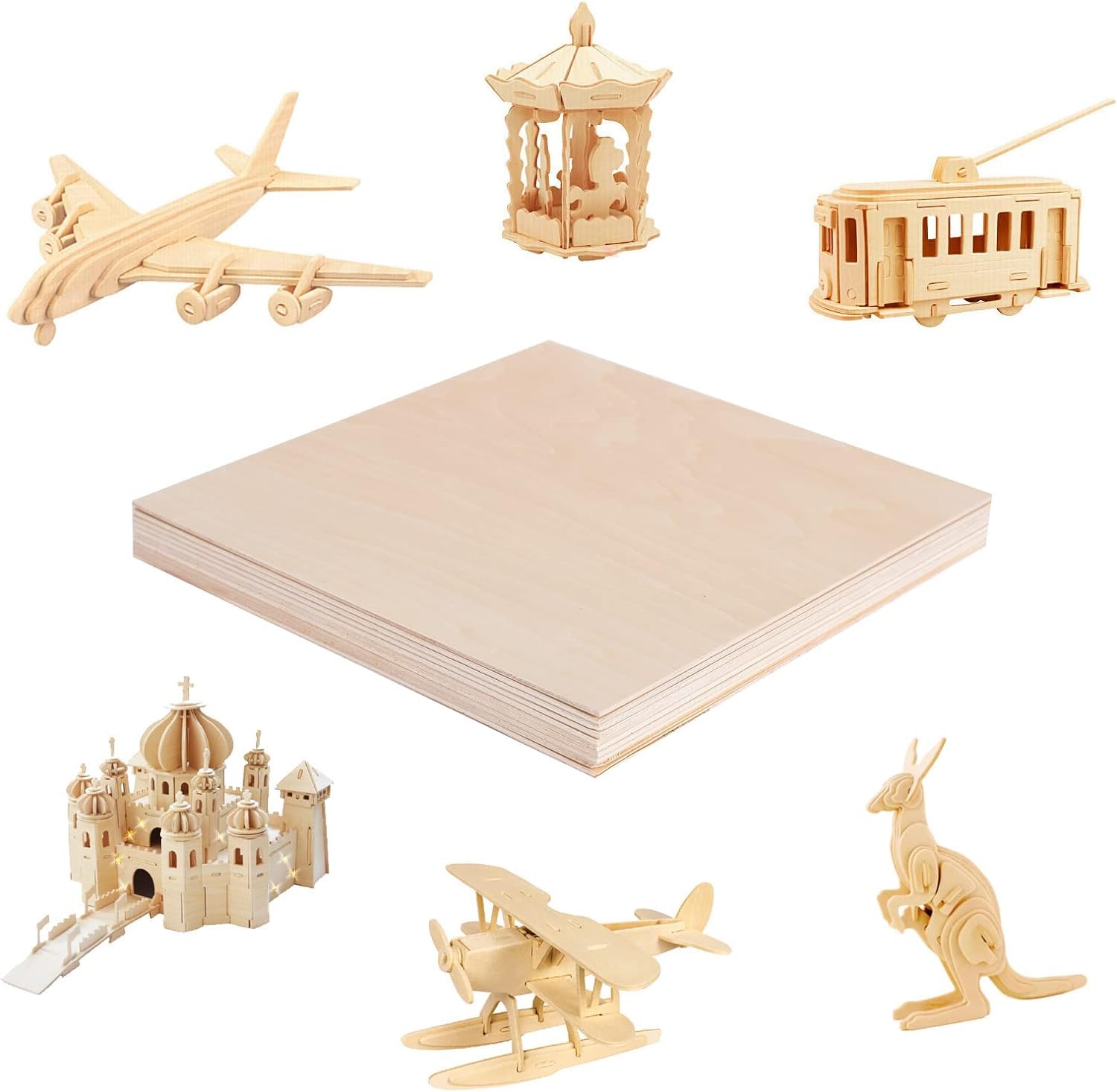 48 piezas de 1/8 x 12 x 12 pulgadas, láminas de madera de tilo finas, tablero de proyectos de manualidades, madera contrachapada sin terminar para cortar con láser, modelo de placa de madera, casa de