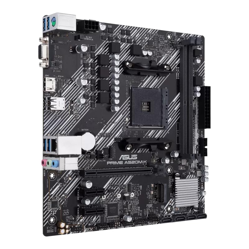 Image of ASUS Prime A520M-K /CSM AMD A520 (Ryzen AM4) Micro ATX Motherboard with M.2 Support, 1 Gb Ethernet, HDMI /D-Sub, SATA 6 Gbps, USB 3.2 Gen 1 Type-A