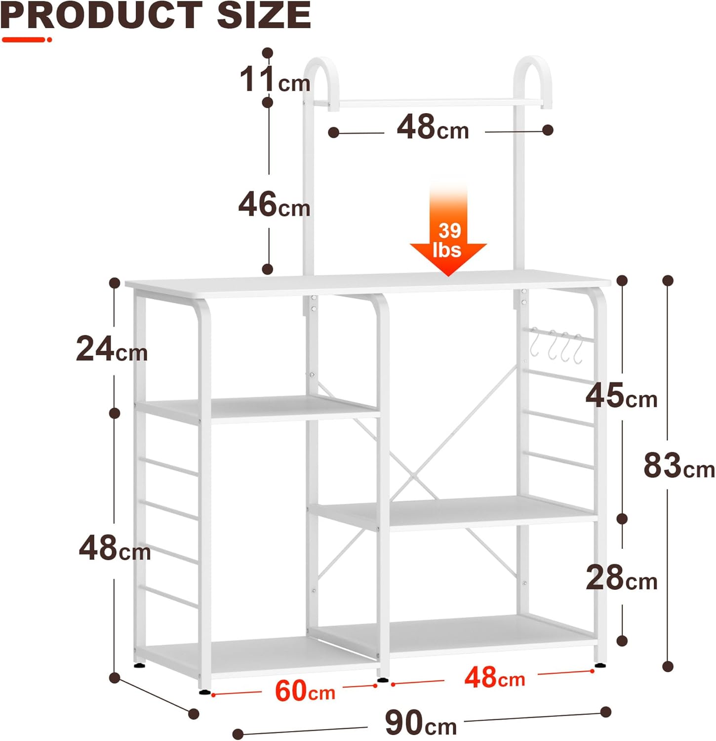 DlandHome Microwave Cart Stand 35.4 inches Kitchen Utility Storage 3-Tier+4-Tier for Baker's Rack & Spice Rack Organizer Workstation Shelf,White
