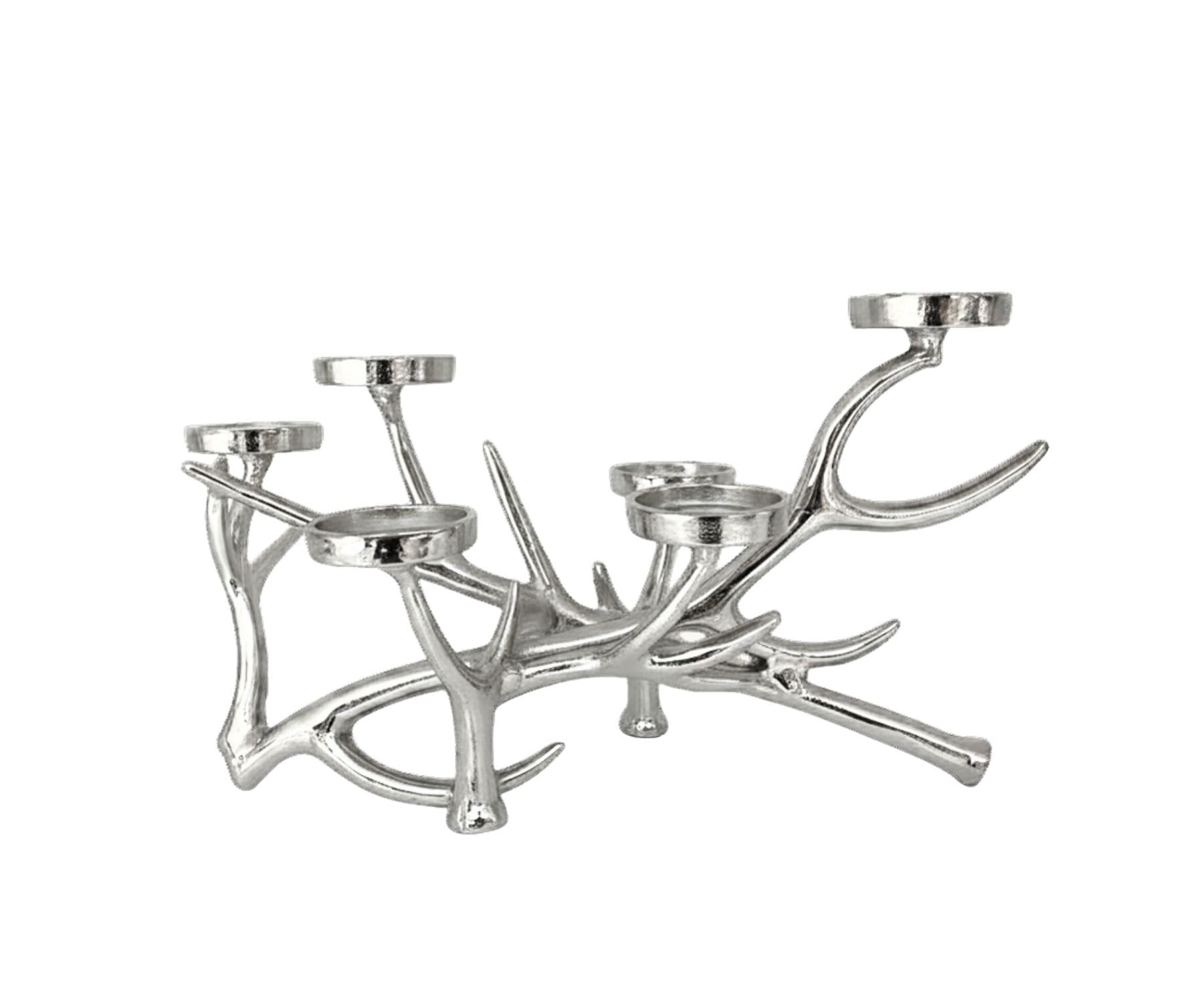 EDZARD James Candle Holder (H 25 cm, L 20.5 cm), Nickel-Plated Aluminium, 6-Bulb for Pillar Candles up to Diameter 6 cm, in Antler Design - Antler Candle Holder, Silver, Deer, Christmas Decoration