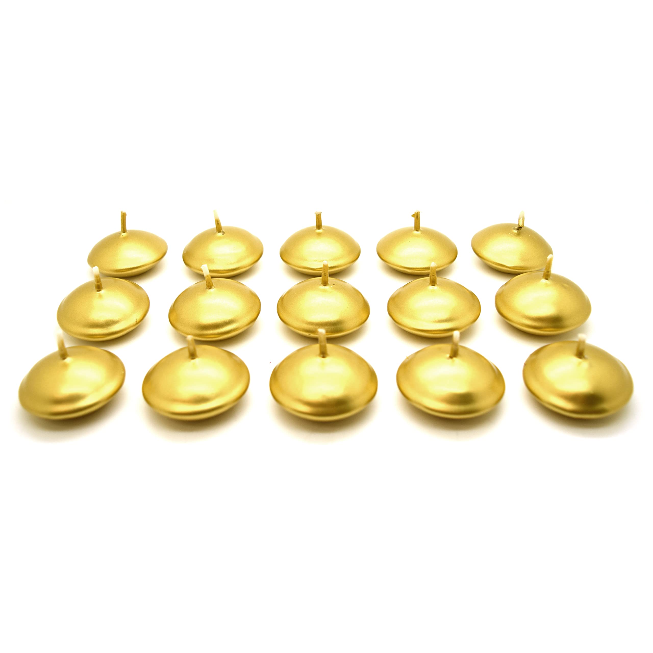 Floating Candles, Pack of 15, Unscented, Long Burning Time, Tealights Candles, Romantic Warm Decoration Wedding Pool Dinner Christmas (Gold, Metallic)