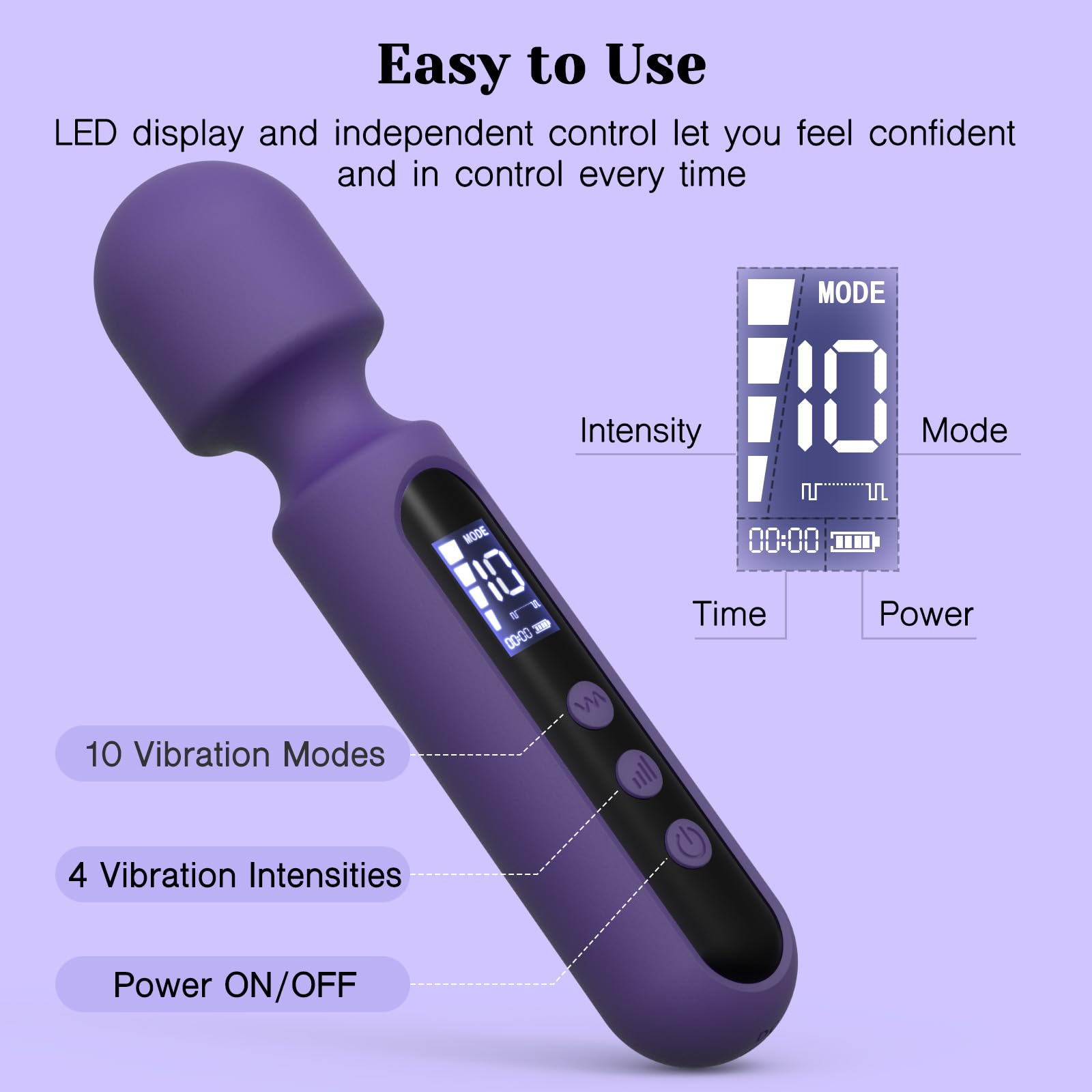 Tracy's Dog Wand Vibrator Kits, Couple Adult Sex Toys with 3 Attachments for Clit, G Spot, Glans, Clitoral Stimulator Vibrating Dildo with LCD Display, 10 Patterns 4 Speeds (Passion Kit)