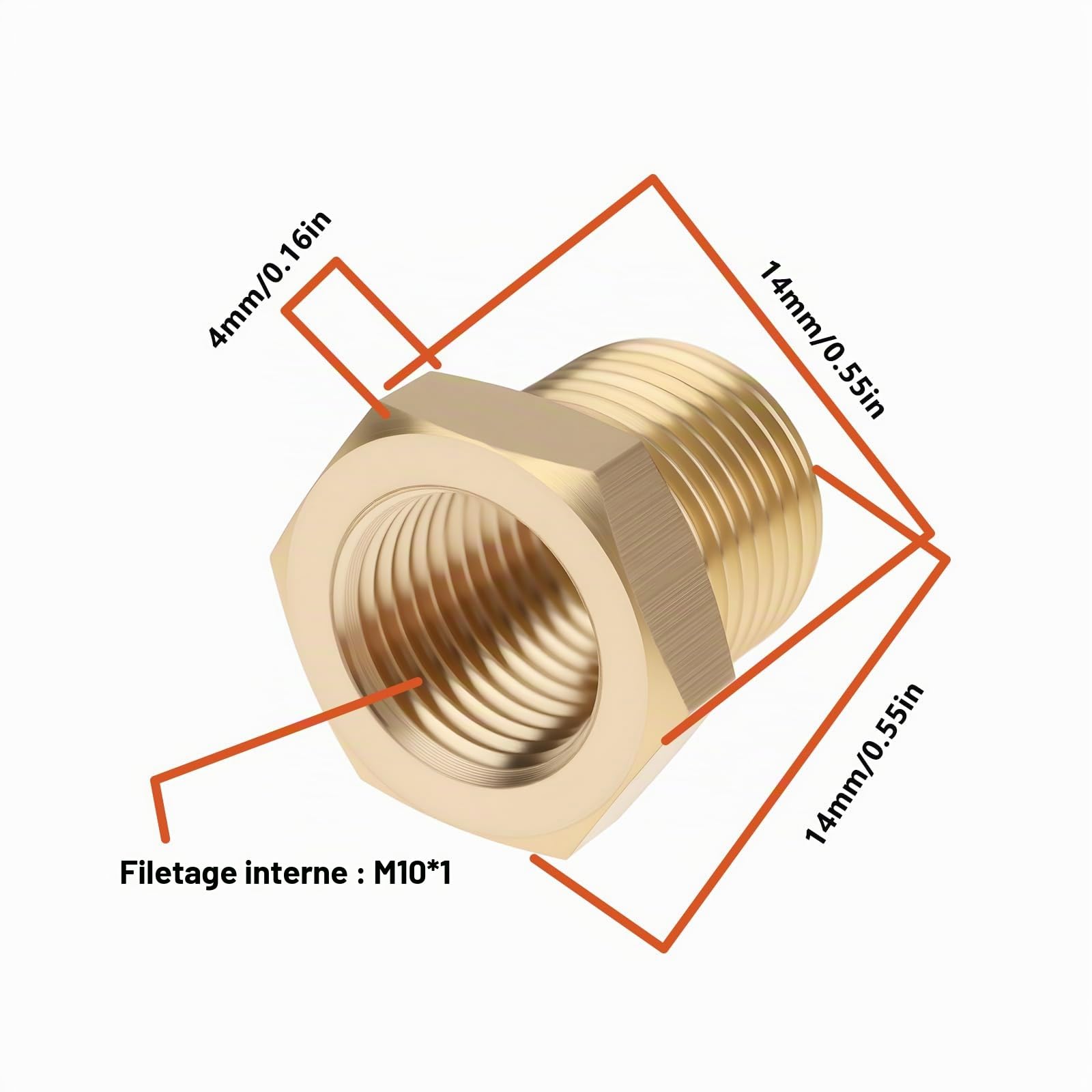 Adaptateur Réducteur en Laiton M12 X 1 Mâle Vers M10 X 1 Femelle 2 Pièces pour Raccordement de Tuyaux Dans Les Systèmes Hydrauliques