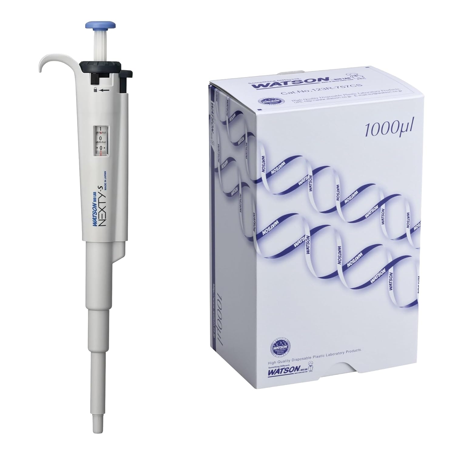 NEXTY-S1000 Pipette & Long Tips Bundle | 100-1000 µL Adjustable Micropipette with 480 x 1000 µL Long ECO Pack Tips | Made in Japan