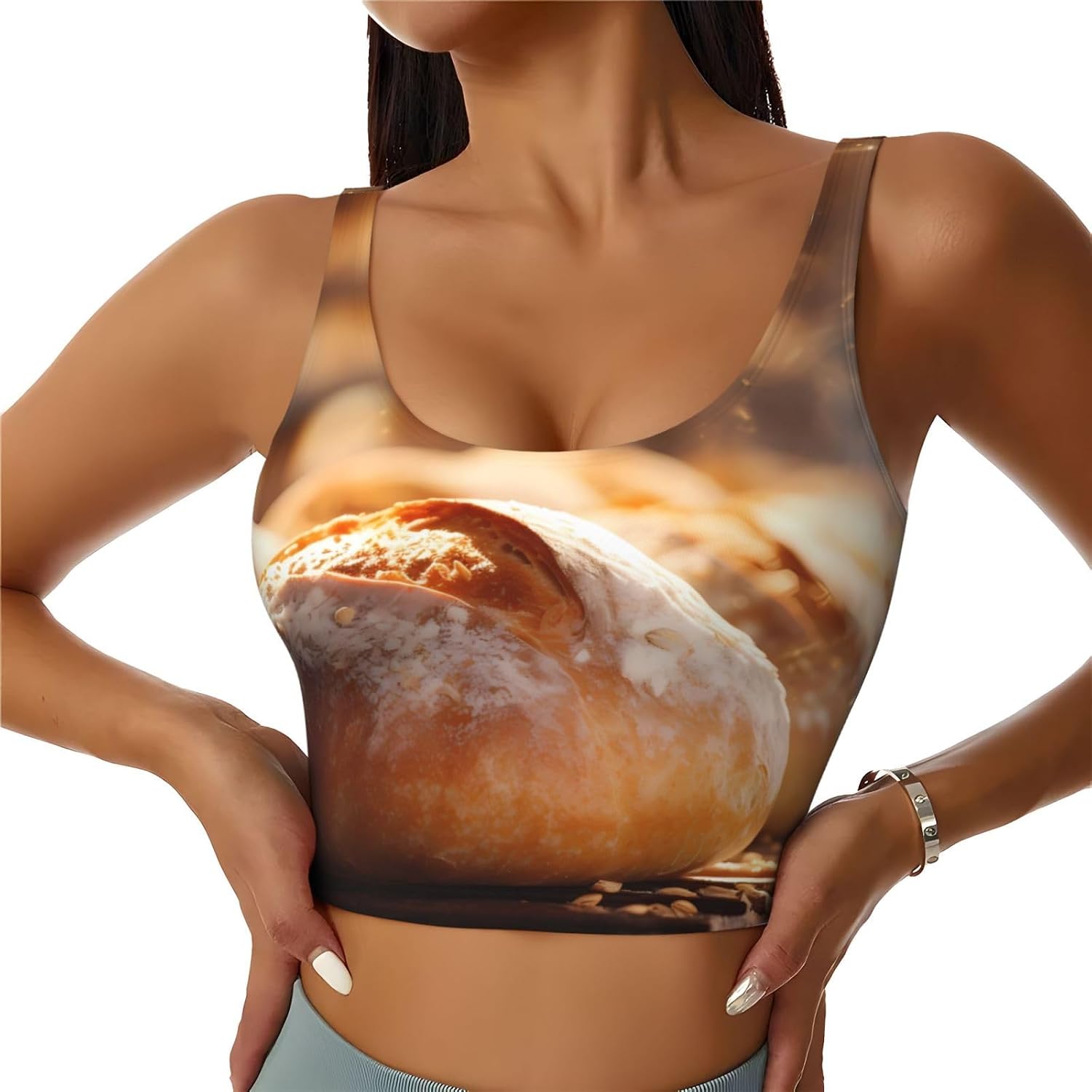 breads Printed Women's Sports Vest, Suitable for Yoga, Pilates and Fitness Training -