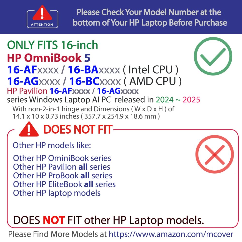mCover Funda solo compatible con HP OmniBook 5 16-AF / 16-AG / 16-BAxxxx / 16-BCxxxx / Pavilion 16-AF / 16-AG0000 Series Windows AI Notebook PC (no es compatible con otros modelos HP), transparente