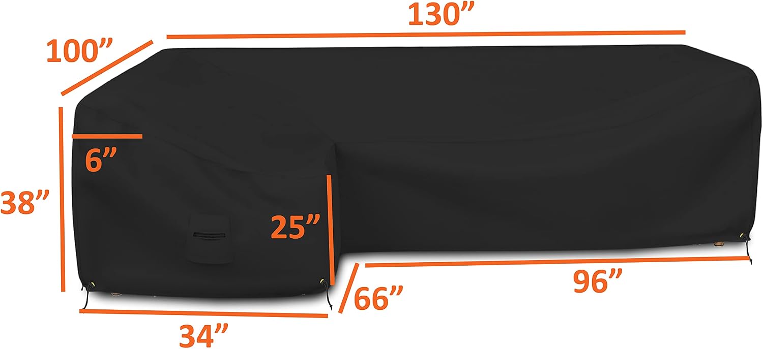 Covers & all Patio Sectional Sofa Cover 18 Oz - 100% Waterproof & Weather Resistant PVC Coated 108" x 140" x 30" x 30" L Shape Sofa Cover for Indoor/Outdoor (Left Side, Black)