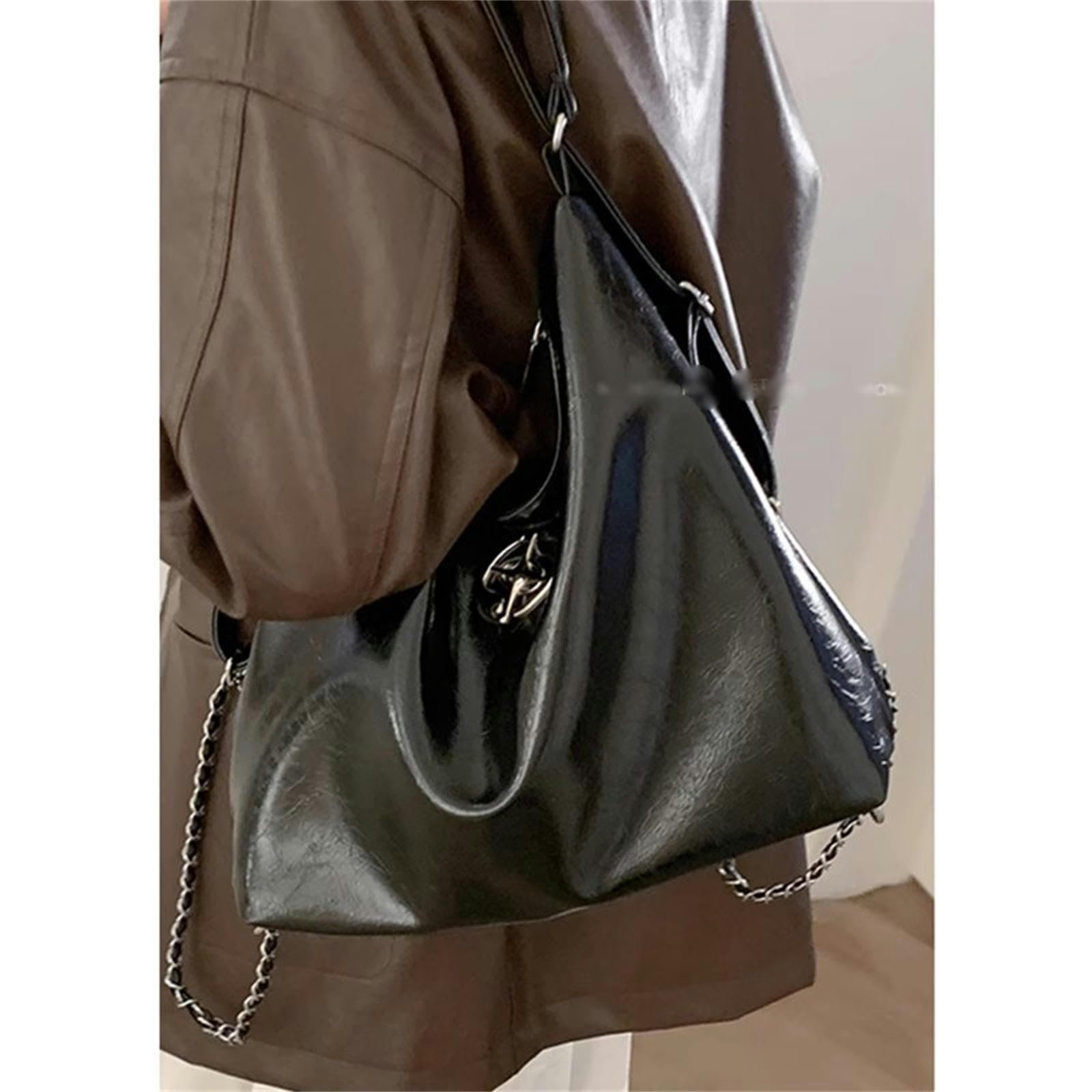 Umhängetasche Damen Rucksack -Frauen -modeketten -Bucket -Tasche Schülern Klasse Große Kapazität Schulterhandtasche Tasche Tasche-schwarz-32 * 25