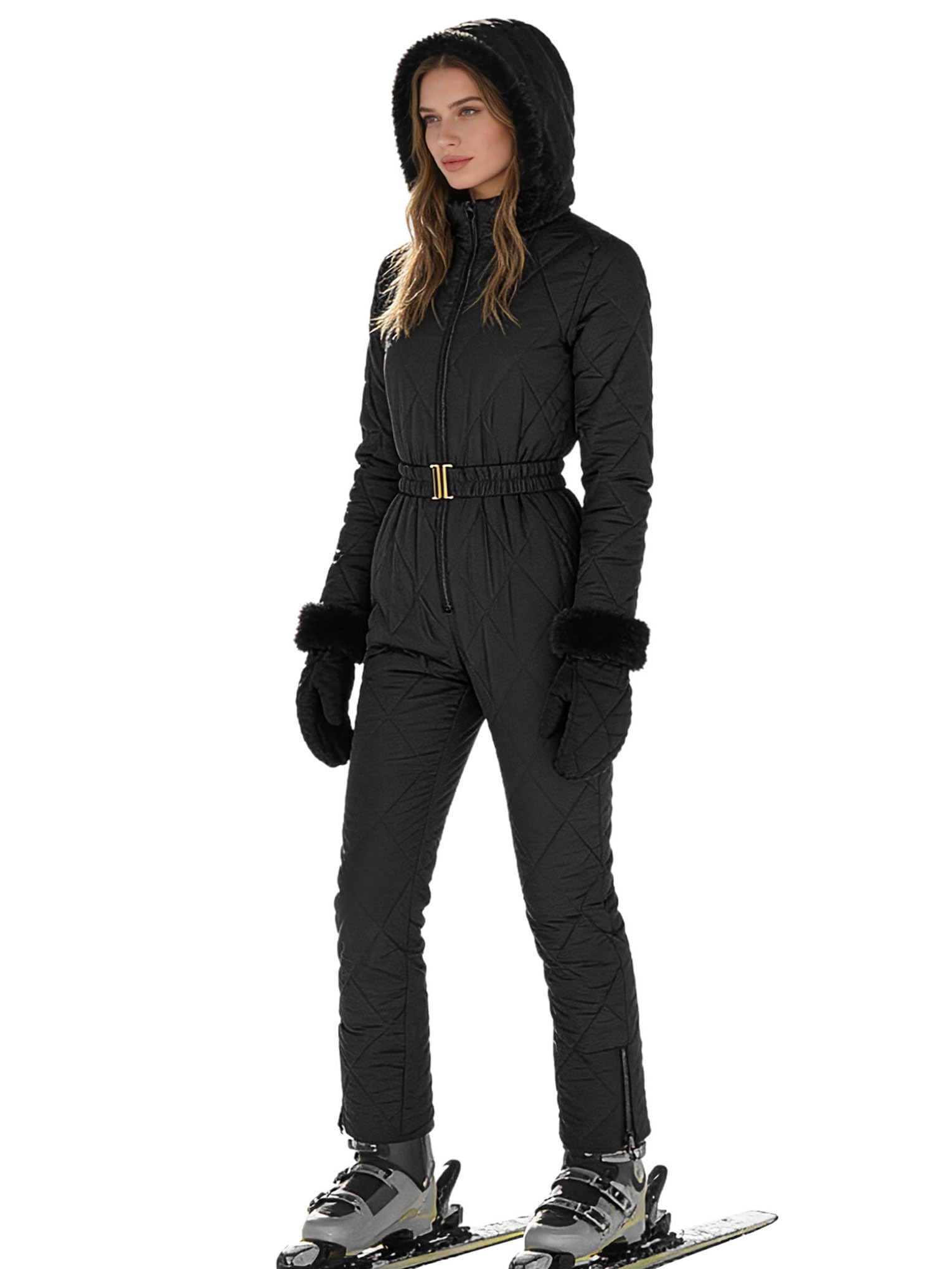 Tute da Neve Donna Salopette Snowsuit Un Pezzo Tutina con Cappuccio Impermeabile Antivento Overall Jumpsuit da Sci Completo Sportivo Nero M