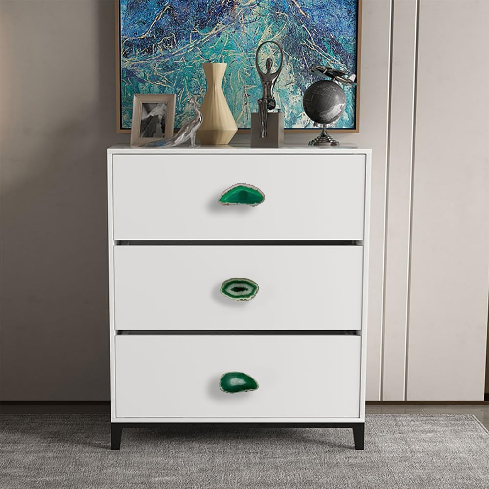 Agate Drawer Knobs - 4Pcs Geode Dresser Knobs - Gems Stone Cabinet Handles, Agate Geode Cabinet Knobs for Furnitures DIY