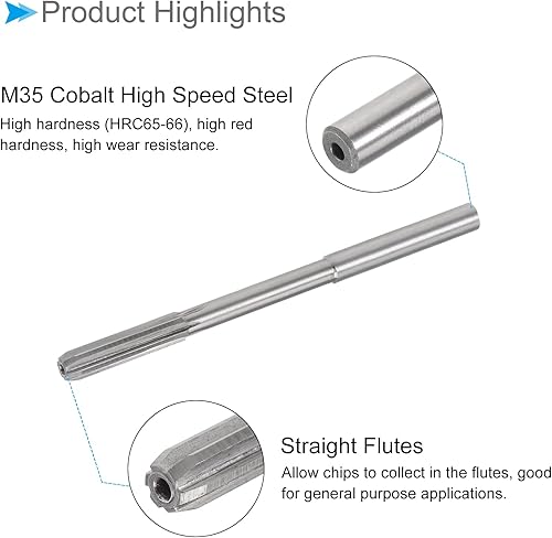 Miniatura 5 de Escariadores de mandril para máquina, precisión D4 de 0.236 in de diámetro, precisión D4, flautas rectas de acero cobalto M35 - (aplicaciones para