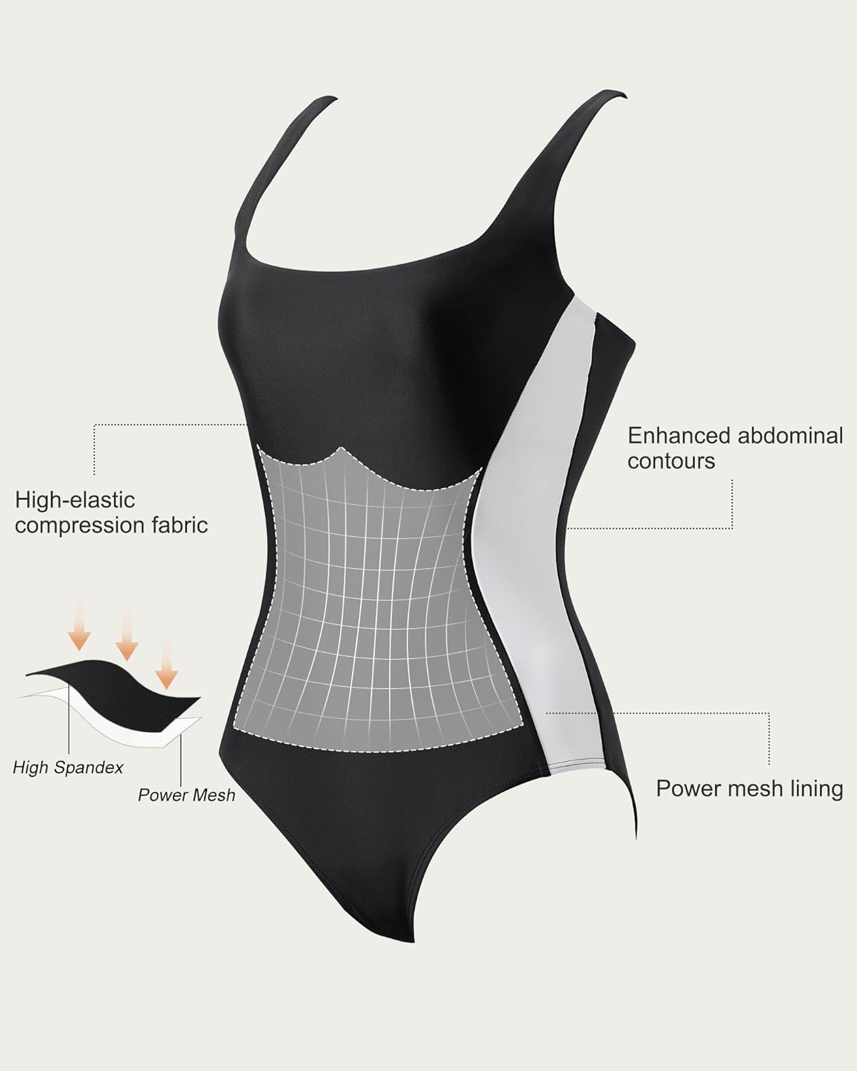SUUKSESS One Piece Swimsuit for Women Slimming Tummy Control Square Neck Bathing Suit Medium Black and White