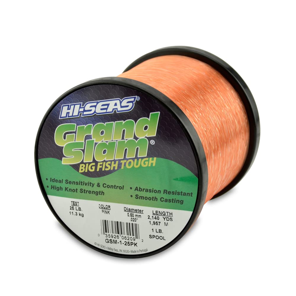 Hi-Seas Grand Slam Monofilament Line, 25 lb / 13.6 kg Test, .020 in / 0.50 mm Dia, Pink, 2140 yd / 1957 m