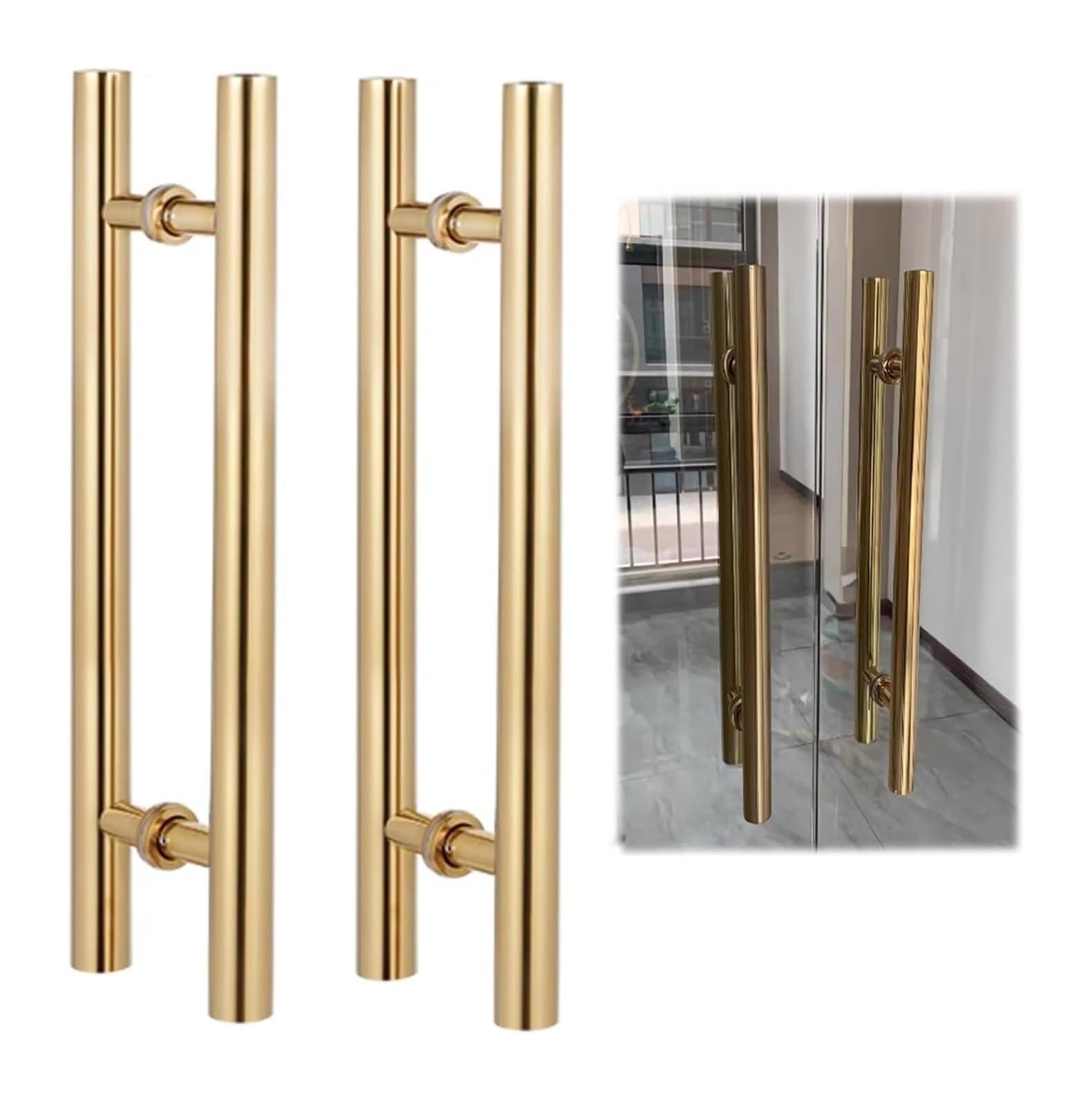 BHGFYXBS Push Pull Door Handle Pull Push Sliding Barn Door Handles, Stainless Steel Commercial Front Glass Door Handle Bar Pull, Mirror Polished Fini,Gold-80Cm(31.5Inch),Gold-80cm(31.5inch)
