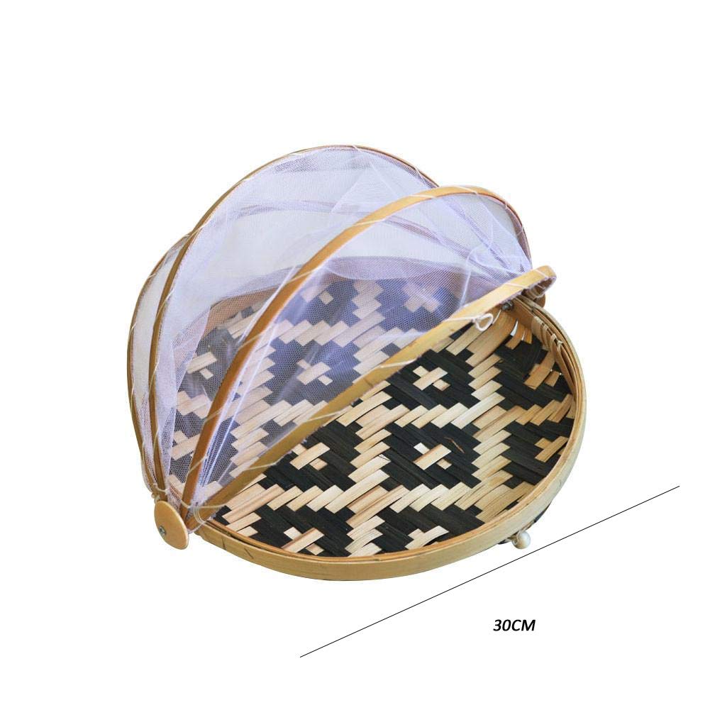 Panier En Bambou Avec Couvercle Maille - Pour Fruits, Légumes, Pain - Anti-Mouches - Taille 30/35/40 Cm