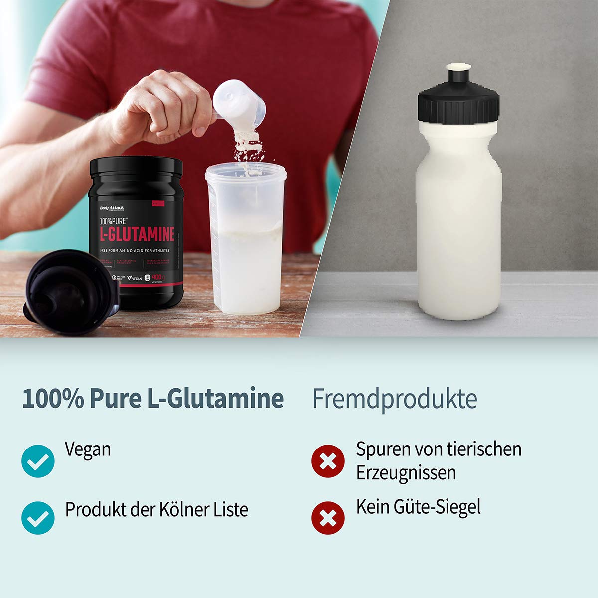 Body Attack 100% Pure L-Glutamine, 1er Pack (1 x 1000g)