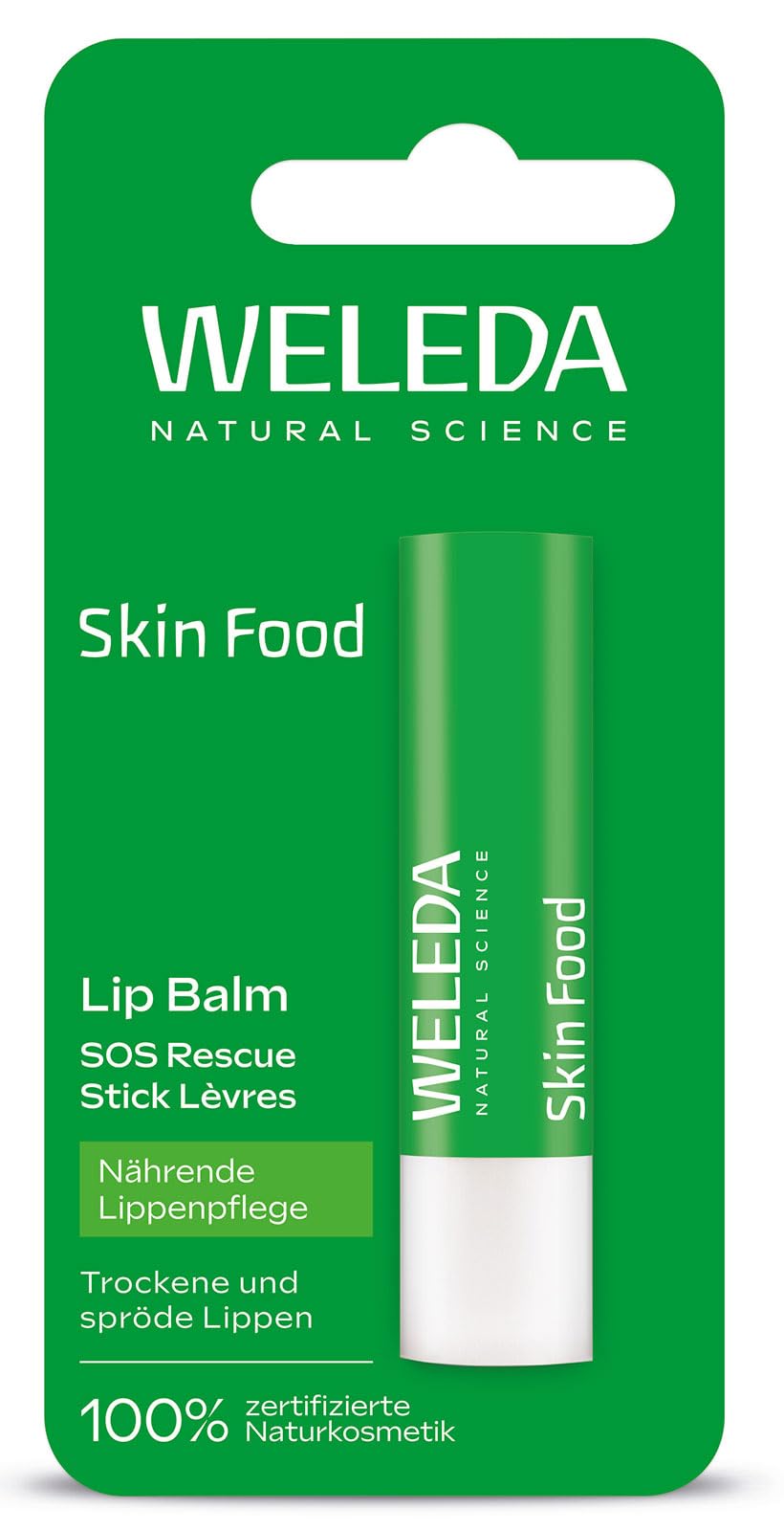 WELEDA Bio Skin Food Lip Balm Lippenpflege – Naturkosmetik Lippenbalsam mit Kakaobutter & Candelilla­wachs für geschmeidig weiche Lippen – Lippenstift Soforthilfe bei trockenen Lippen (vegan, 4,8g)